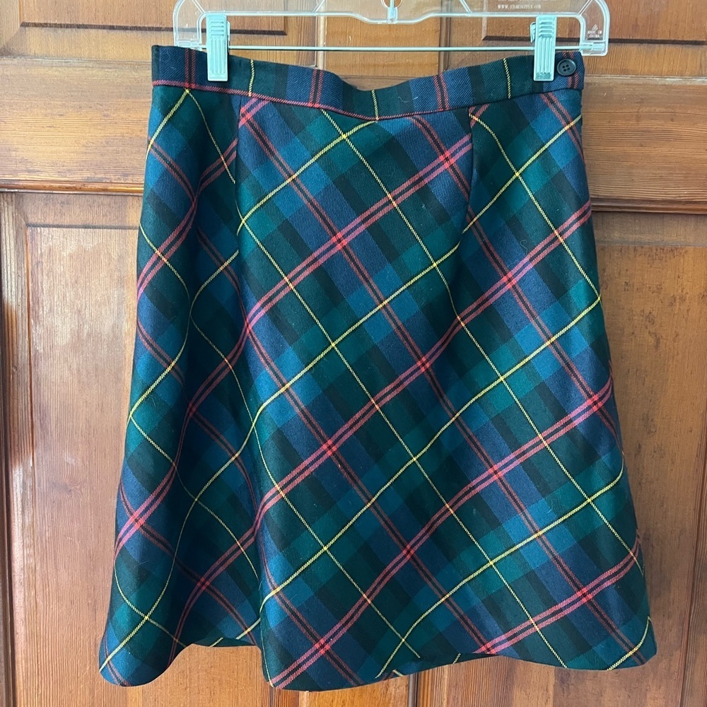Brooks Brothers Tartan Plaid Wool Skirt Size 10 Green Red Preppy A-Line Made USA